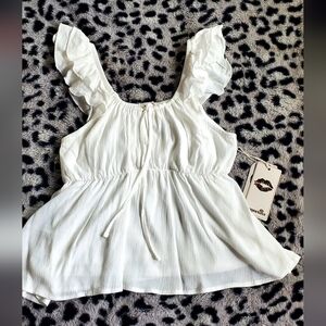 White Ruffled Sleeve Blouse - Lightweight Summer Top